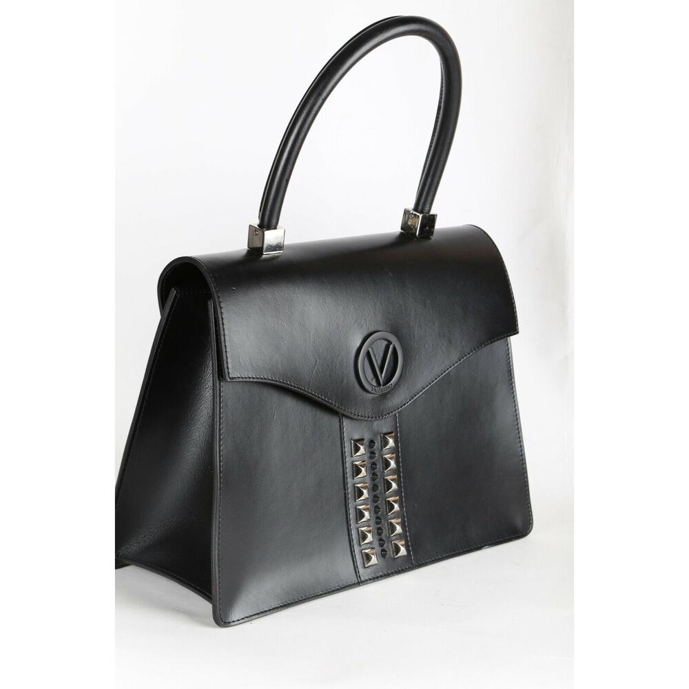 Mario Valentino Melanie Black Leather Studded Top Handle Satchel Bag